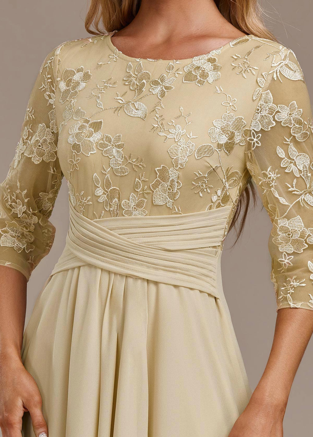 Champagne Dress with Delicate Embroidery