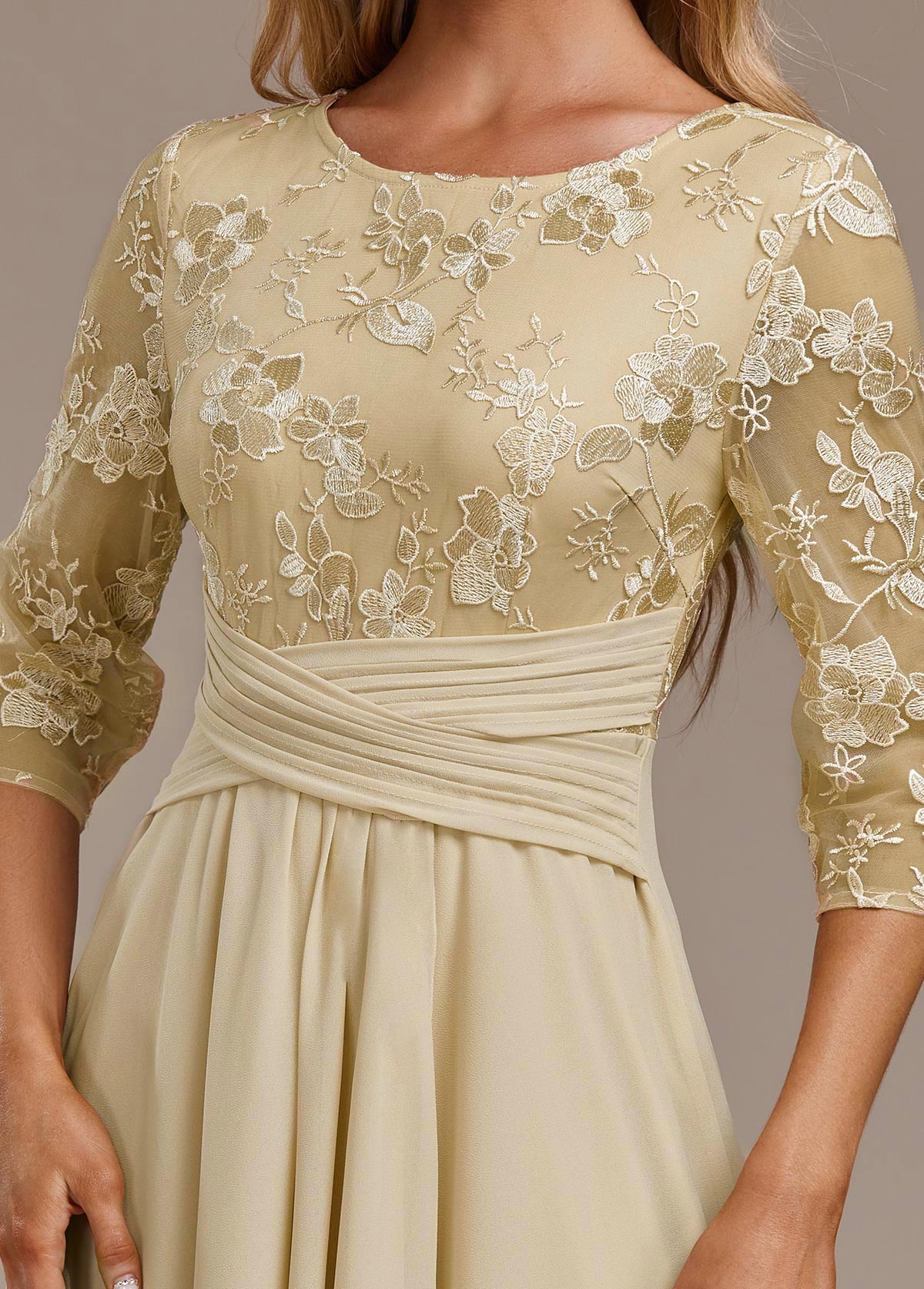 Champagne Dress with Delicate Embroidery