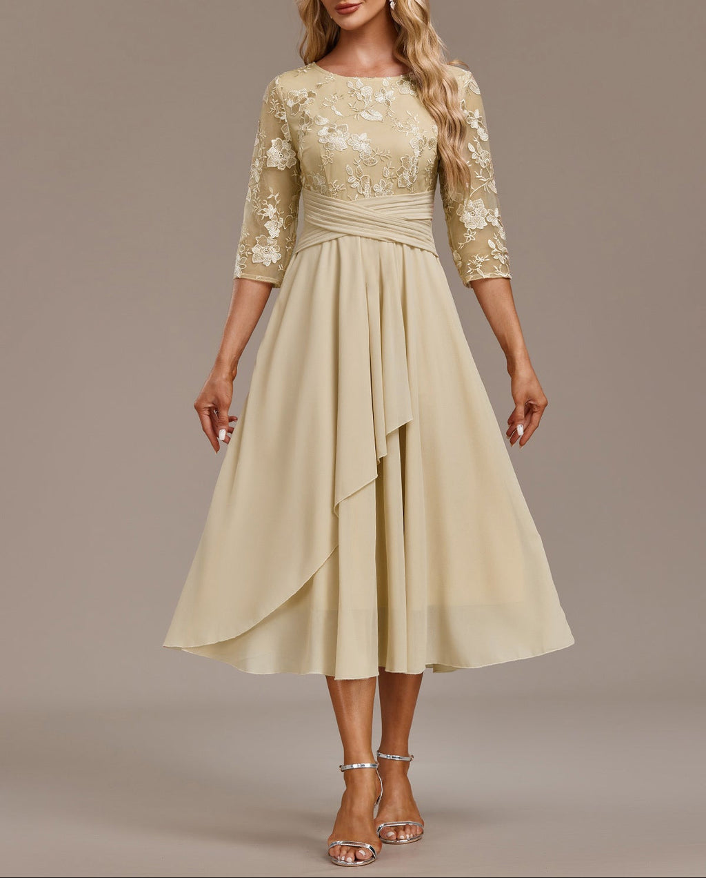 Champagne Dress with Delicate Embroidery