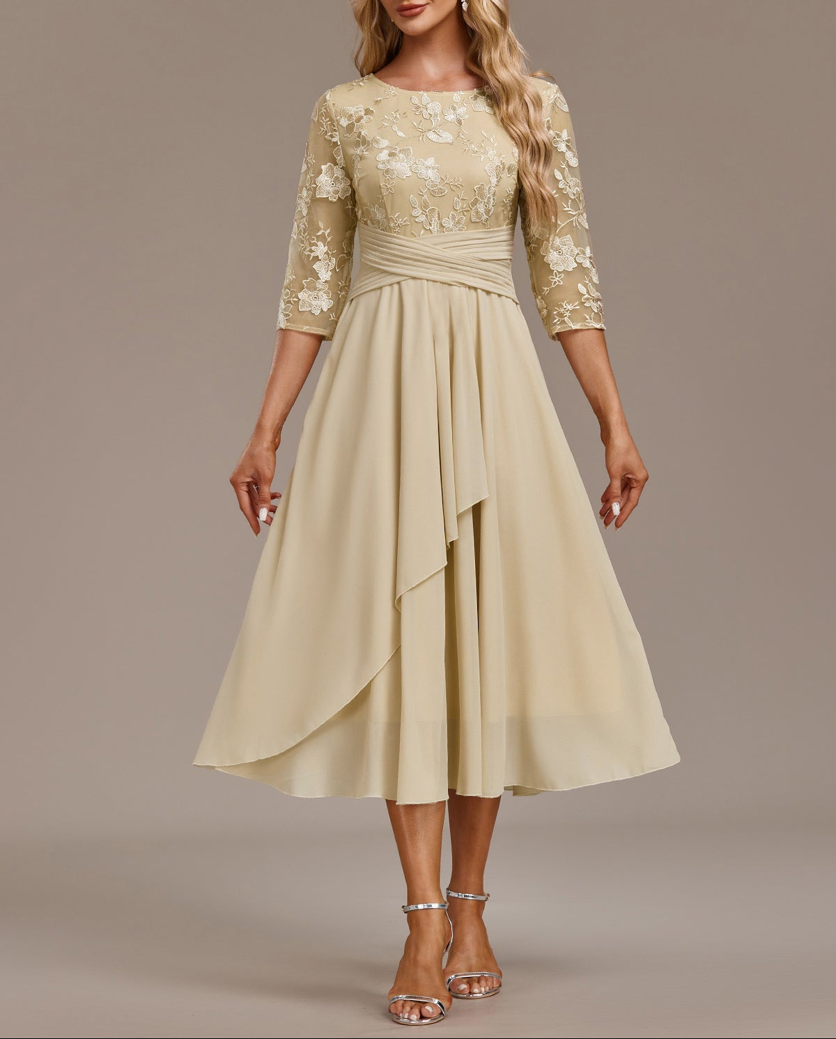 Champagne Dress with Delicate Embroidery