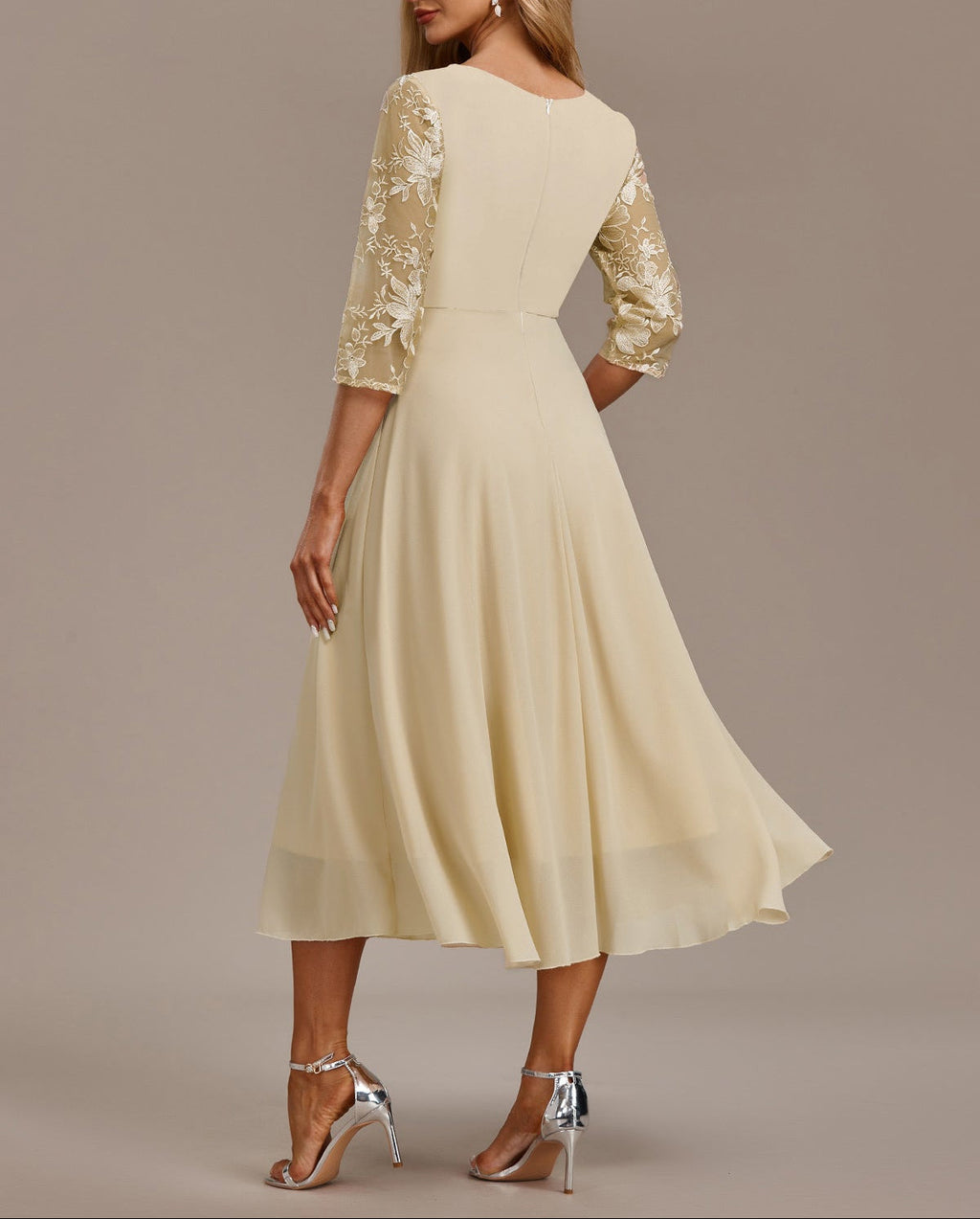 Champagne Dress with Delicate Embroidery