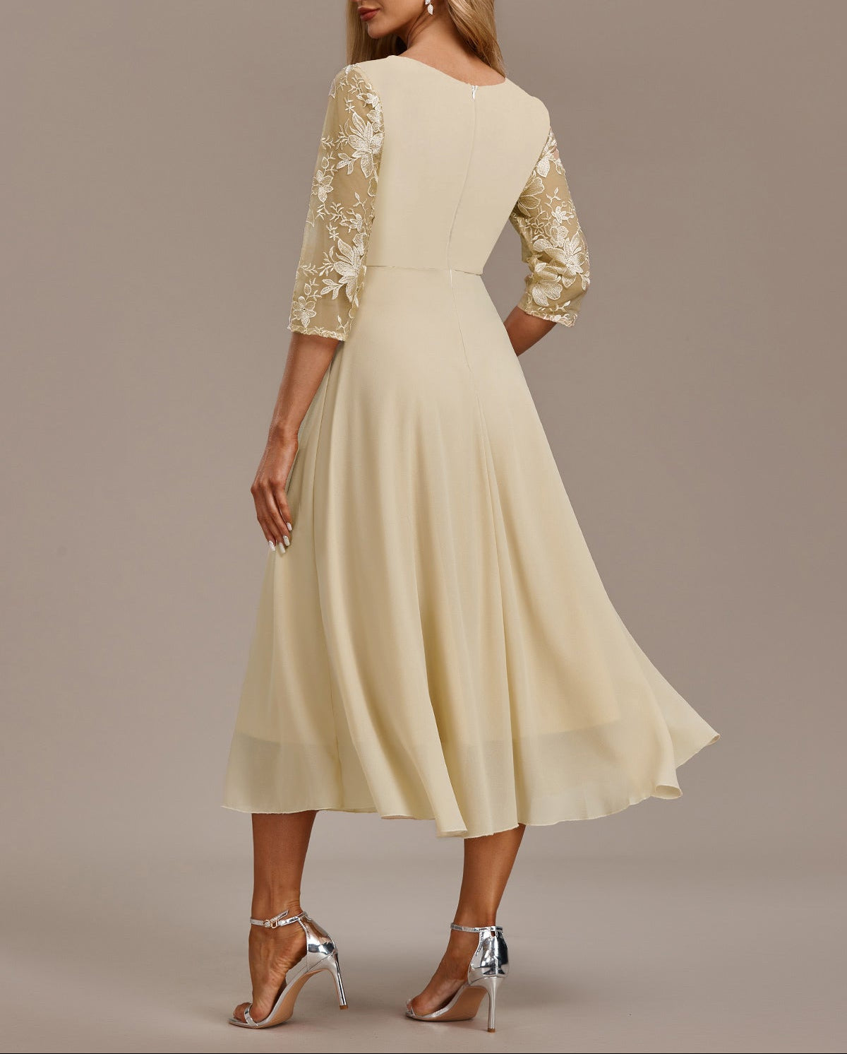 Champagne Dress with Delicate Embroidery