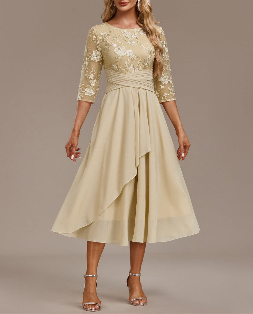 Champagne Dress with Delicate Embroidery