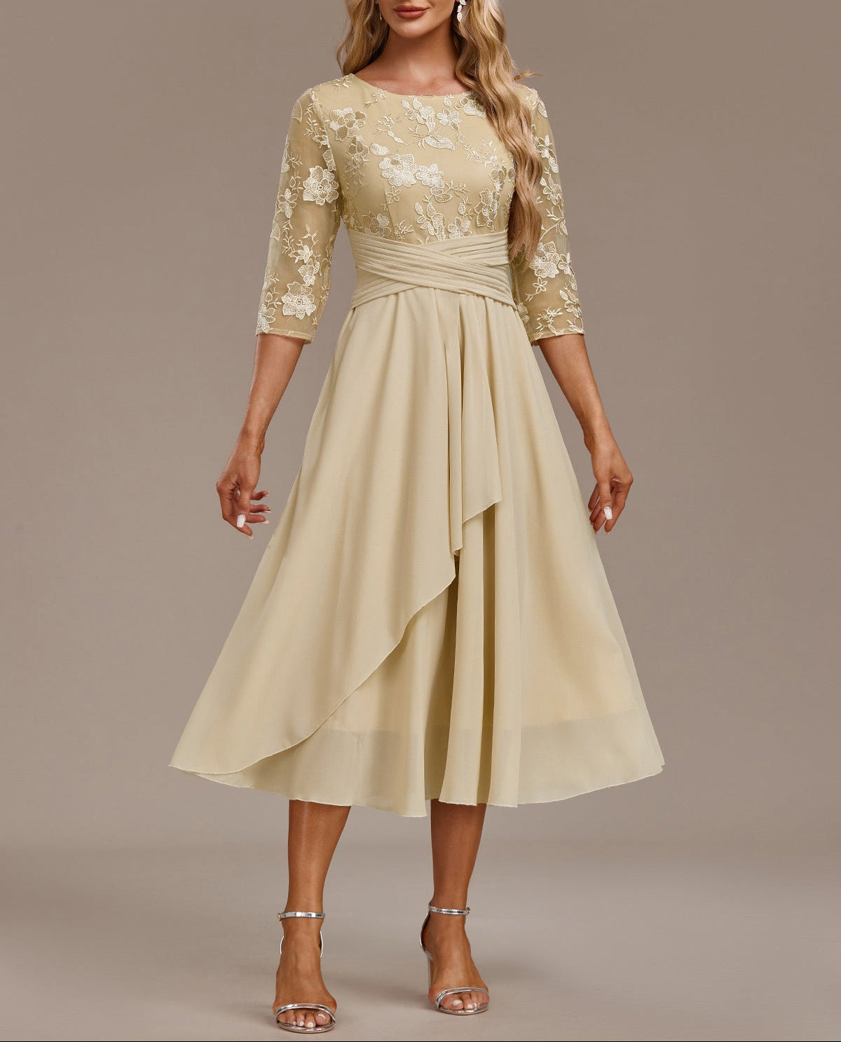 Champagne Dress with Delicate Embroidery