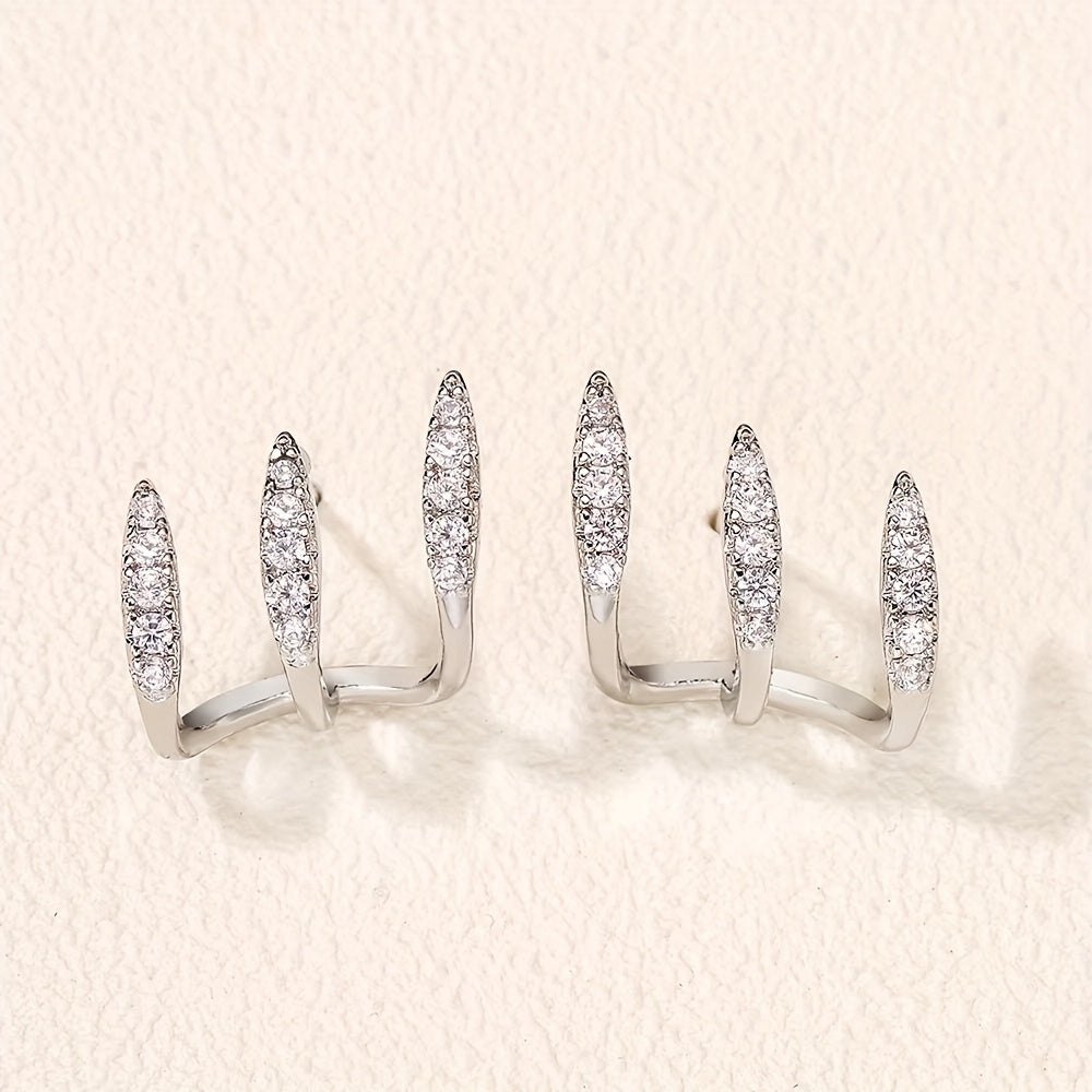 Elegant Three Prong Rhinestone Earrings