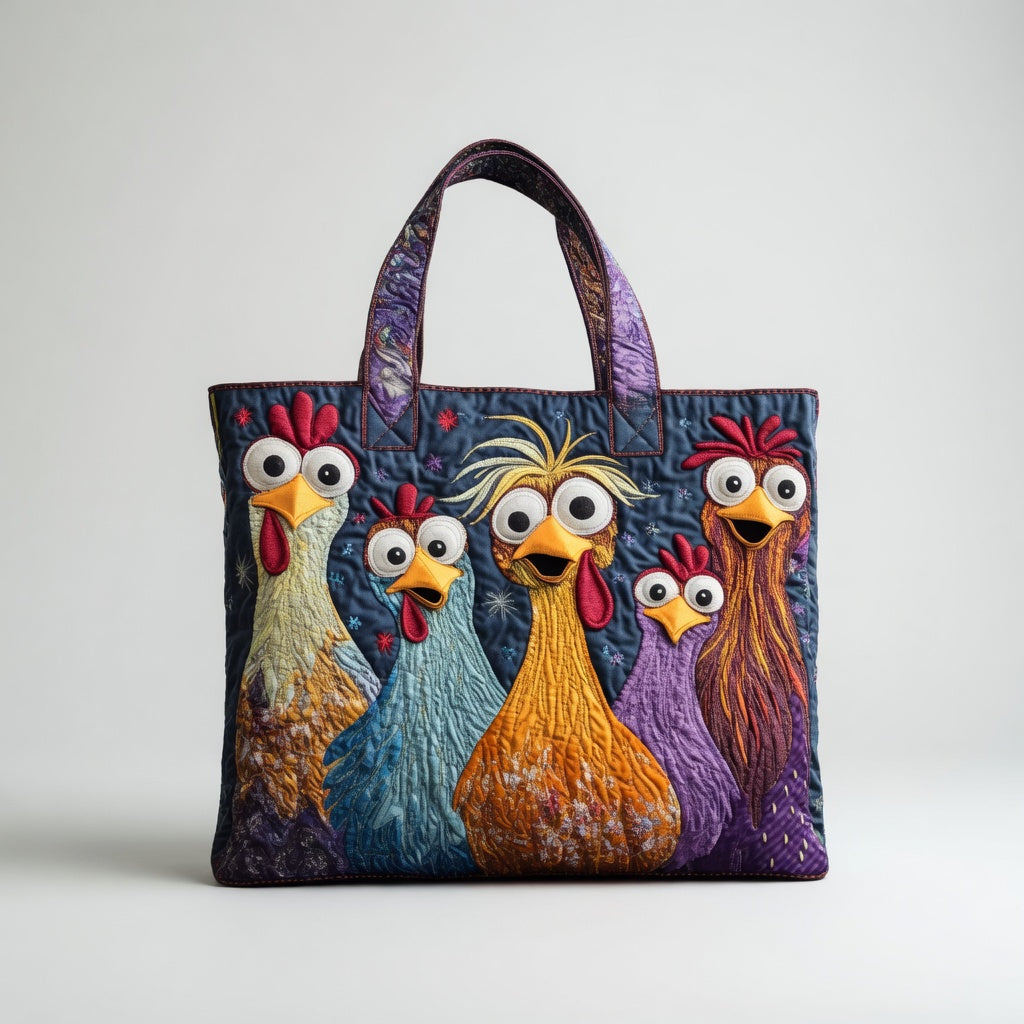 Artisan Tote Bag Five Colorful Hens