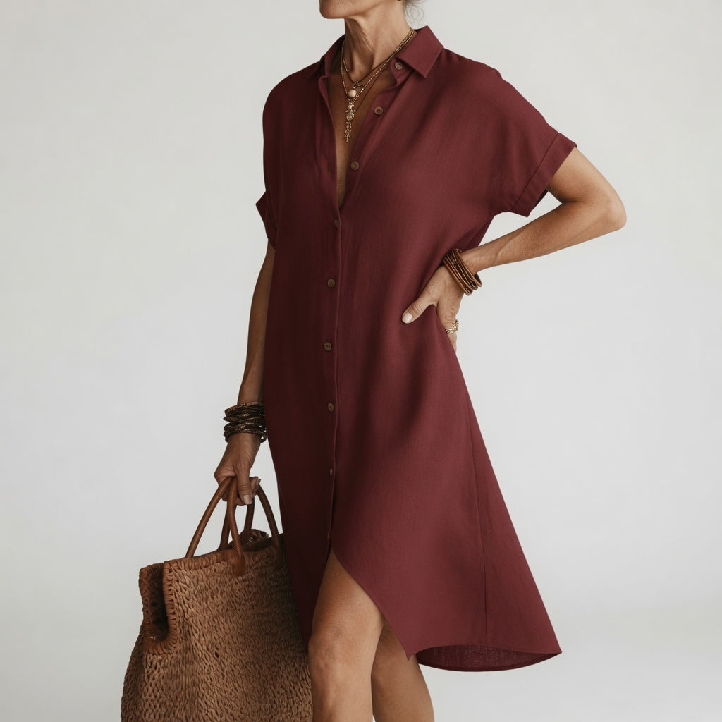 Breathable Midi Shirt Dress Parisian Elegance