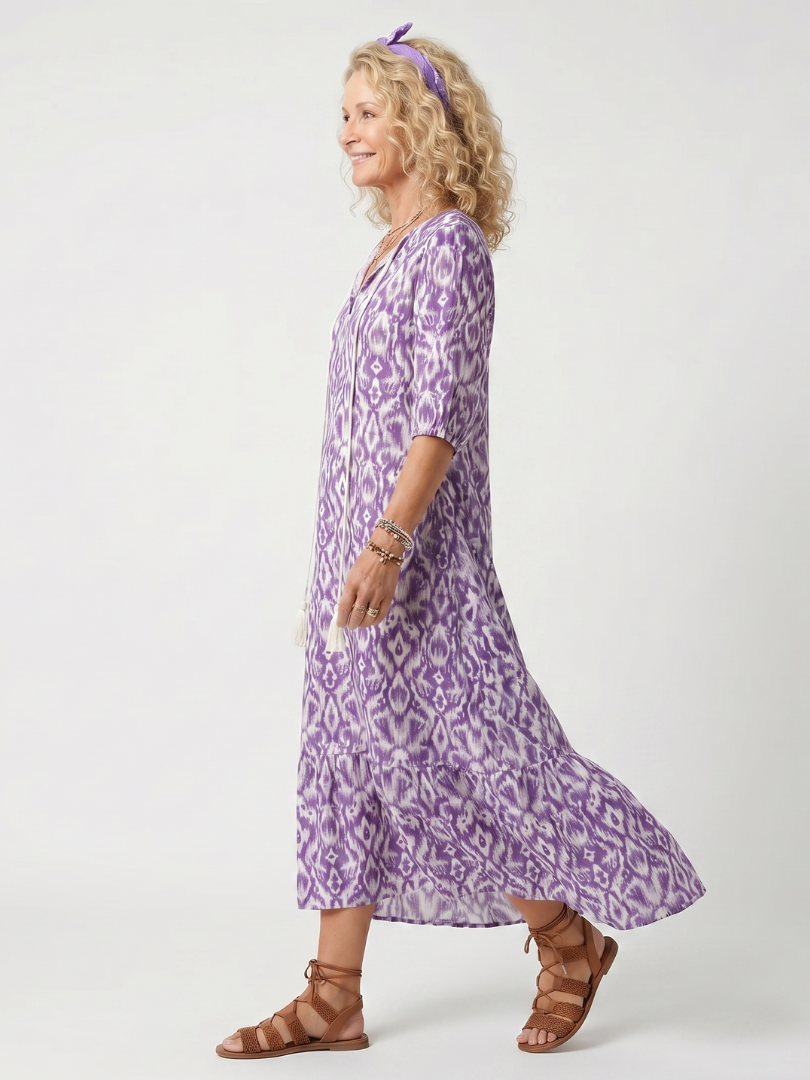 Printed Tie Front Midi Dress