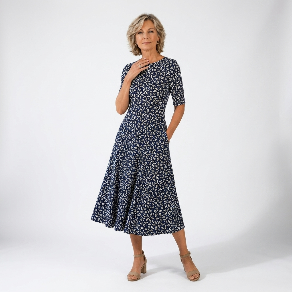 Printed Midi Dress Natural Elegance
