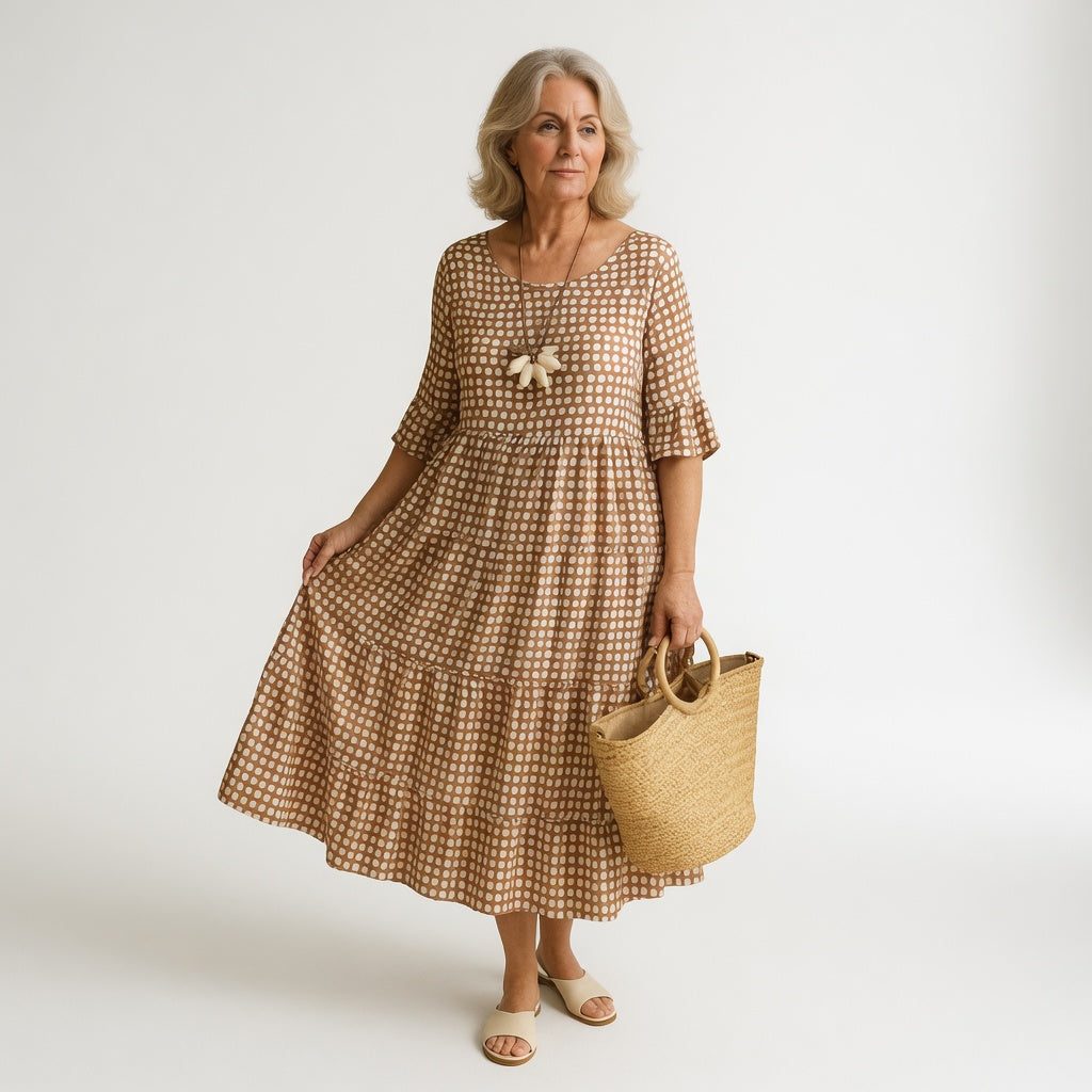 Flowy Midi Dress Natural Elegance - Noemie
