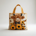 Artisan Tote Bag Highland Cow with Sunflowers