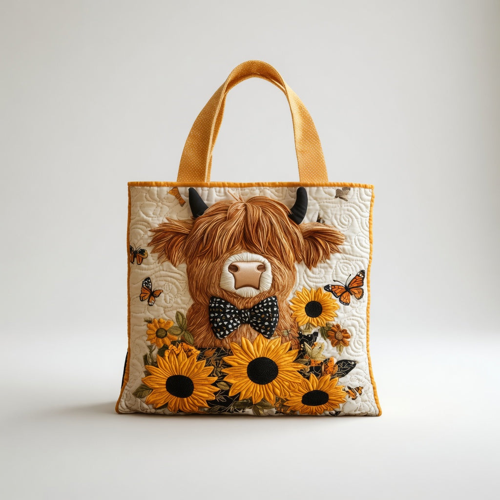 Artisan Tote Bag Highland Cow with Sunflowers