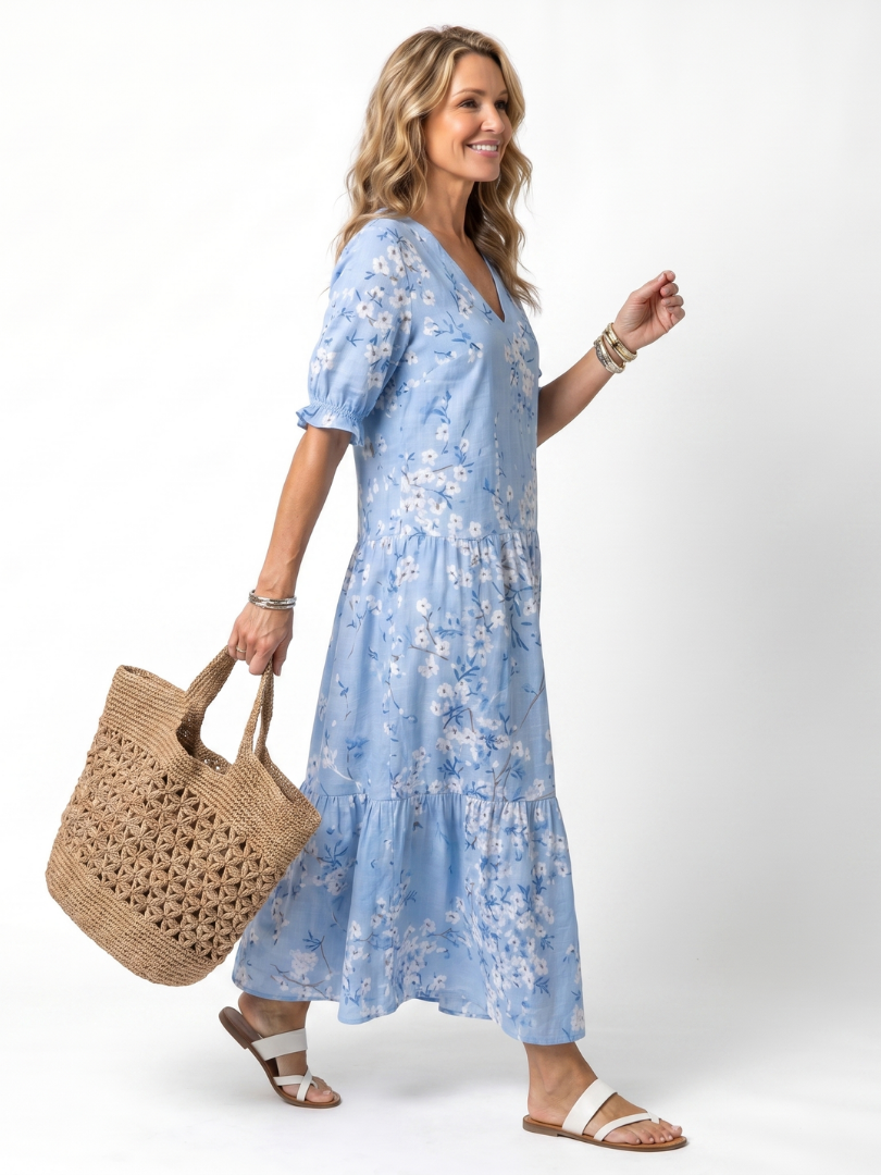 Tie Front Midi Dress with Floral Print