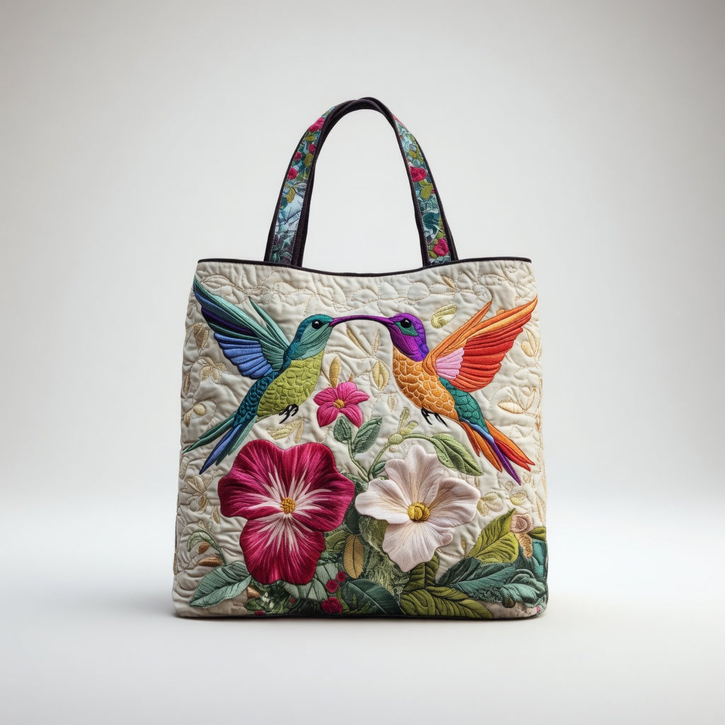 Artisan Tote Bag Hummingbird and White Flowers