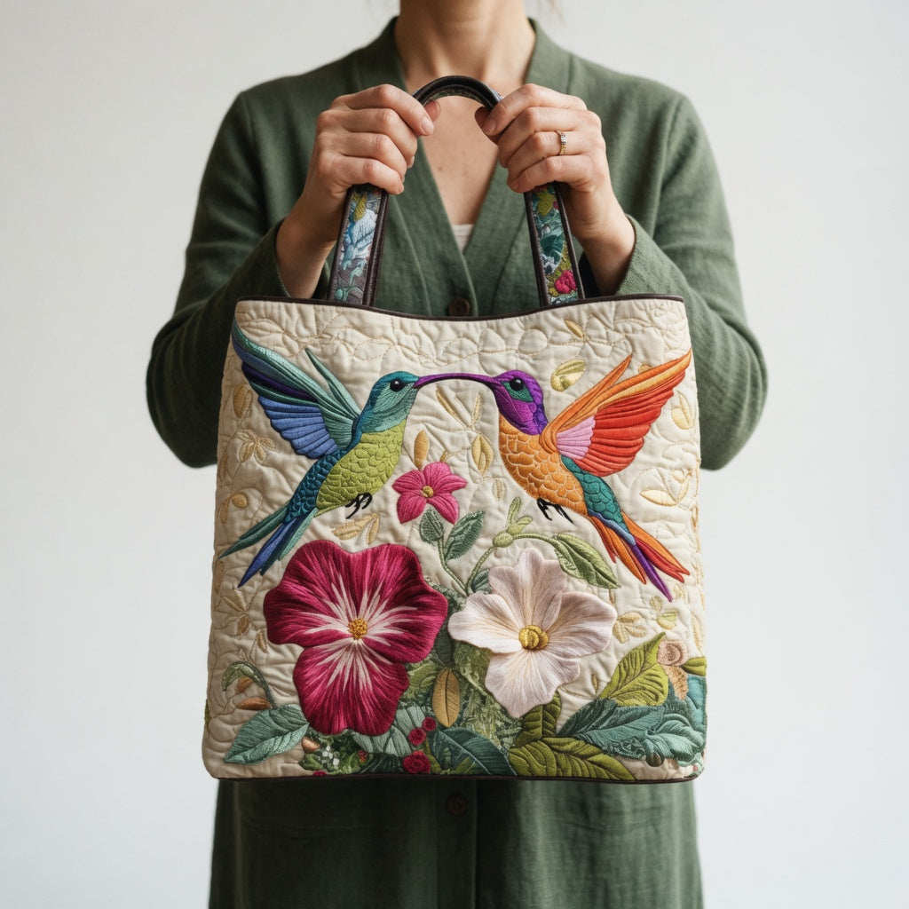 Artisan Tote Bag Hummingbird and White Flowers