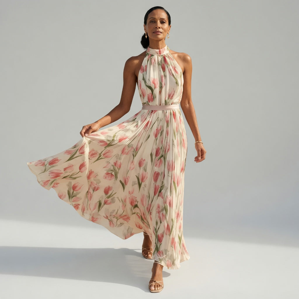Floral Halter Neck Midi Dress