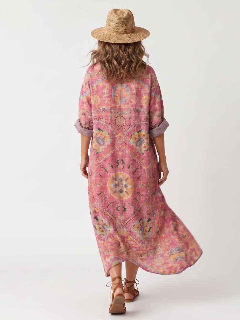 Casual Abstract Print Midi Dress with Pockets