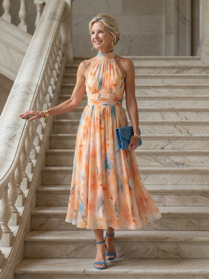 Soft Halter Neck Midi Dress