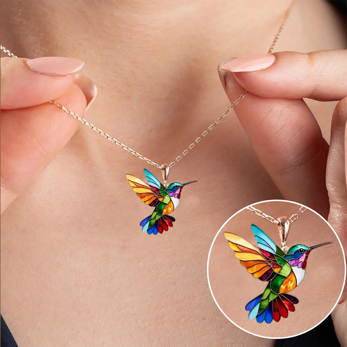 Vibrant Color Hummingbird Necklace Natural Charm