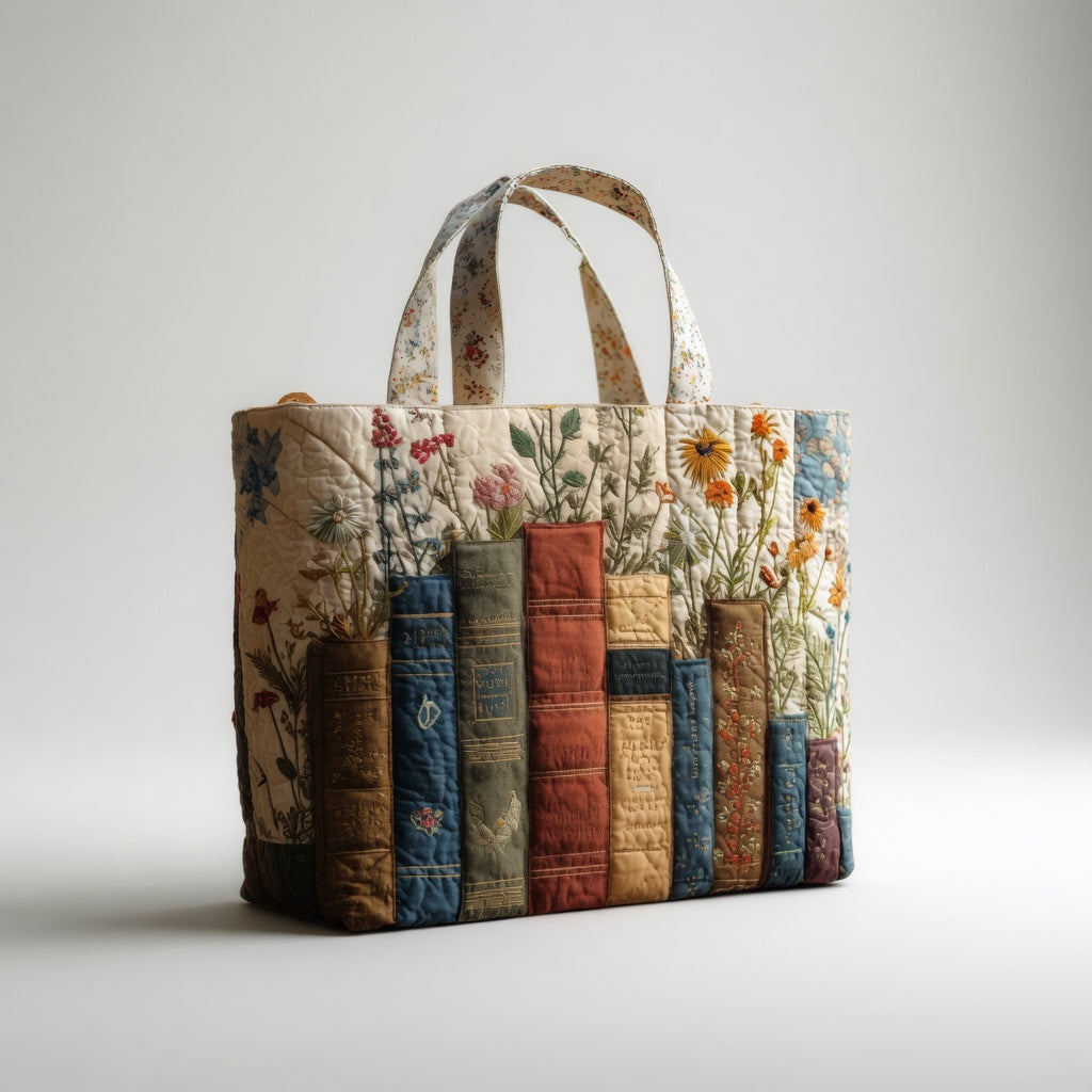 Artisan Tote Bag Books and Flowers