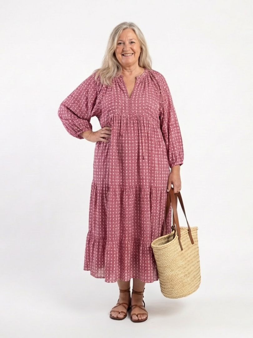 Long Sleeve Midi Dress with Geometric Print