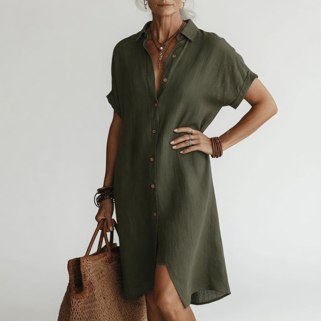 Breathable Midi Shirt Dress Parisian Elegance