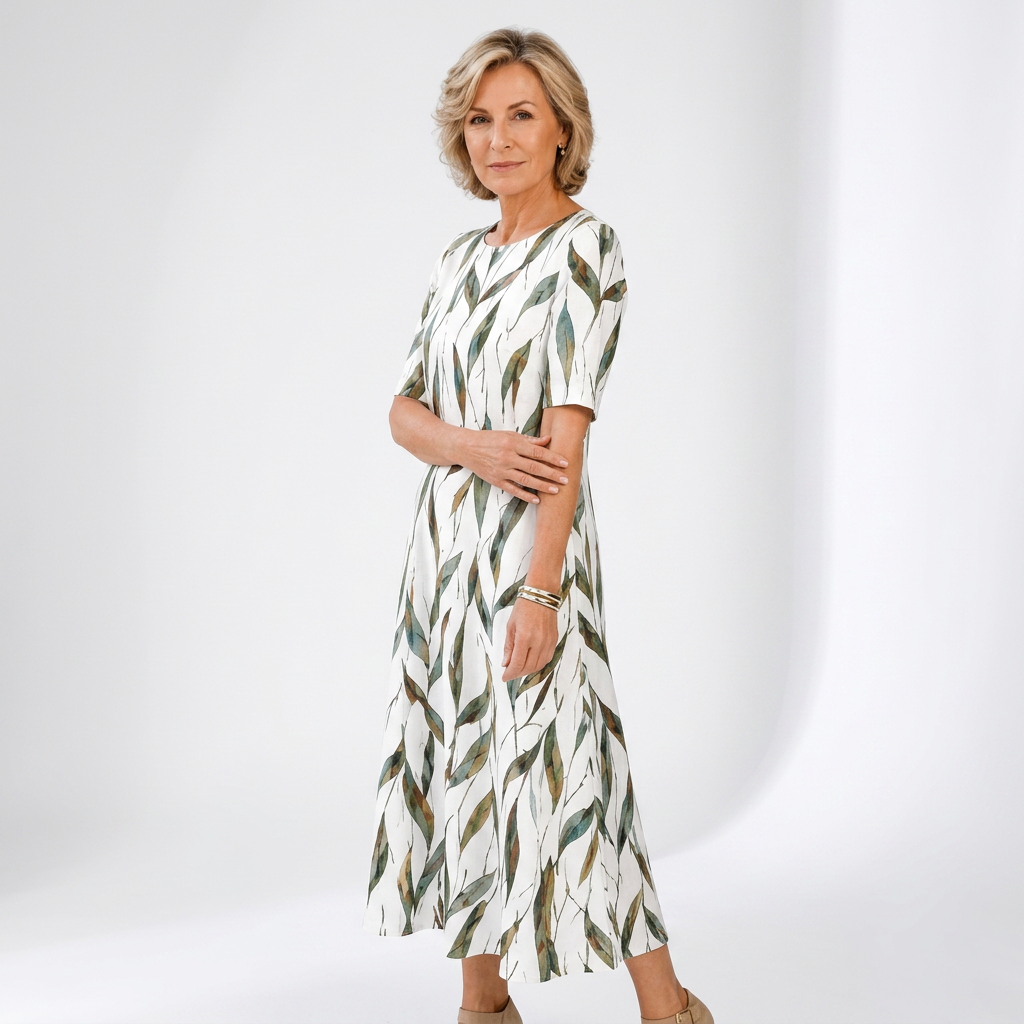 Printed Midi Dress Natural Elegance