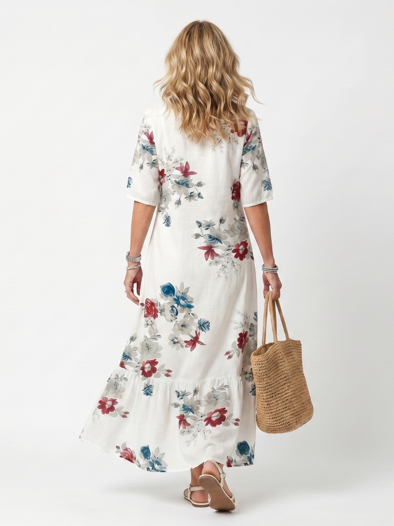 Tie Front Midi Dress with Scattered Floral Print