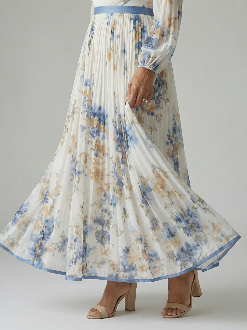 Pleated Wrap Midi Dress
