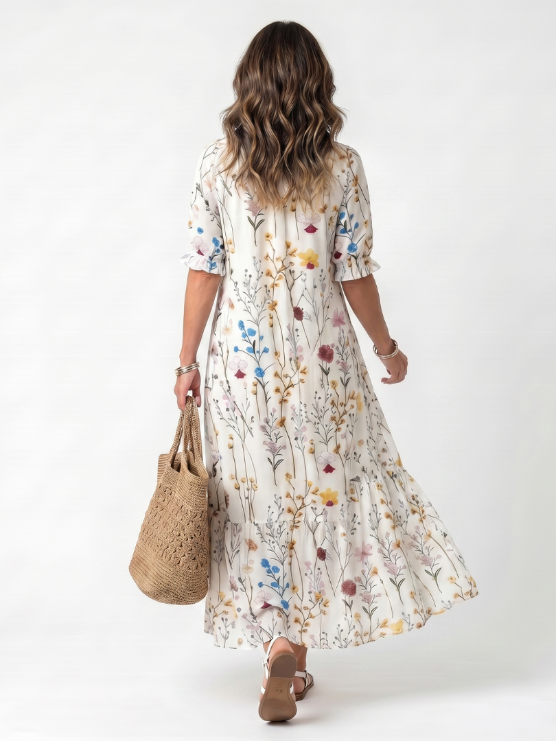 Tie Front Midi Dress with Botanical Print