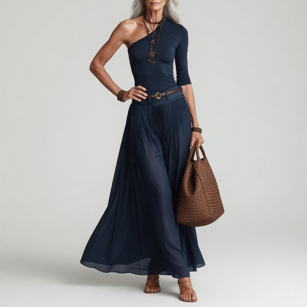 Chic One Shoulder Asymmetric Maxi Dress