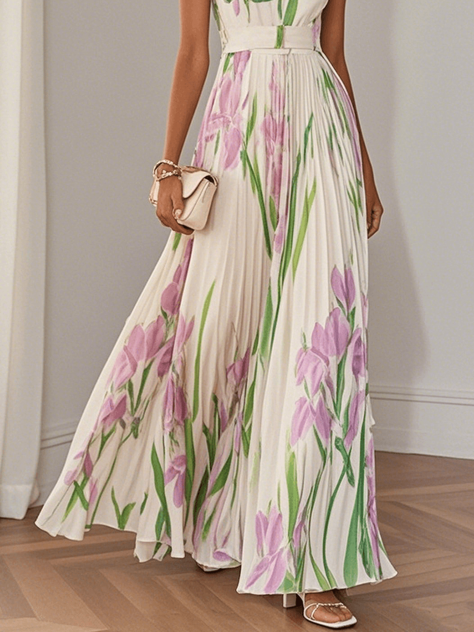 Pleated Chiffon Maxi Dress