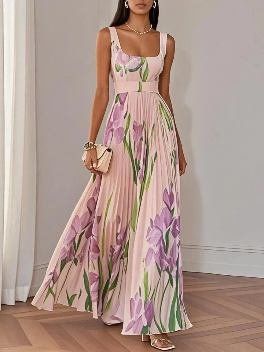 Pleated Chiffon Maxi Dress