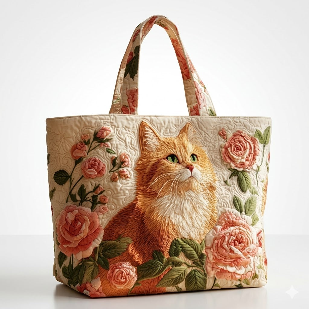 Artisan Tote Bag Ginger Cat with Roses