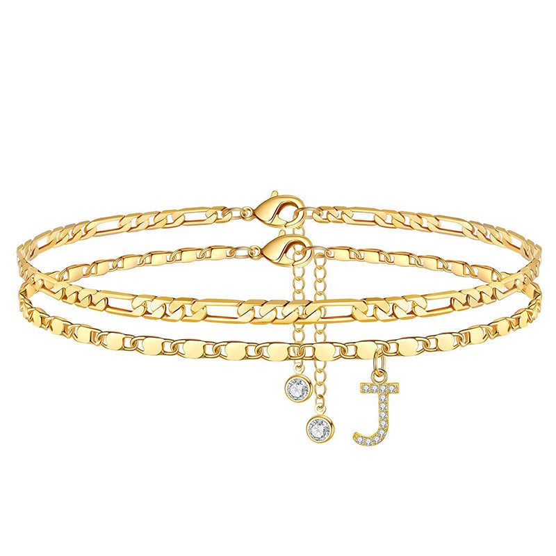 Gold Rhinestone Initial Anklet Personalized Elegance