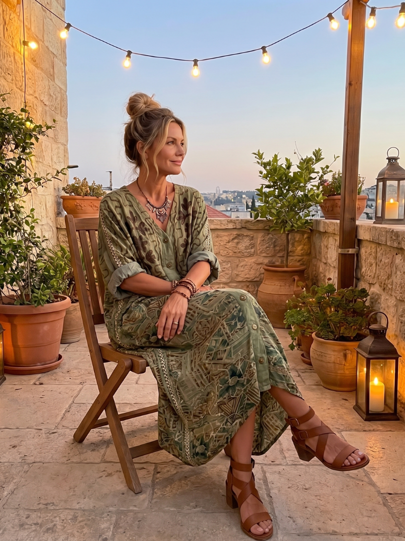 Oversized Button Front Embroidered Midi Dress with Pockets