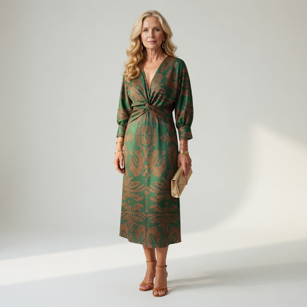 Natural Wrap Midi Dress