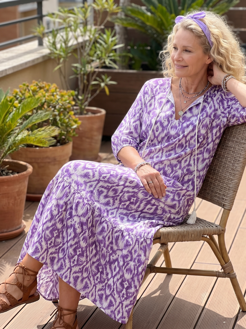 Printed Tie Front Midi Dress