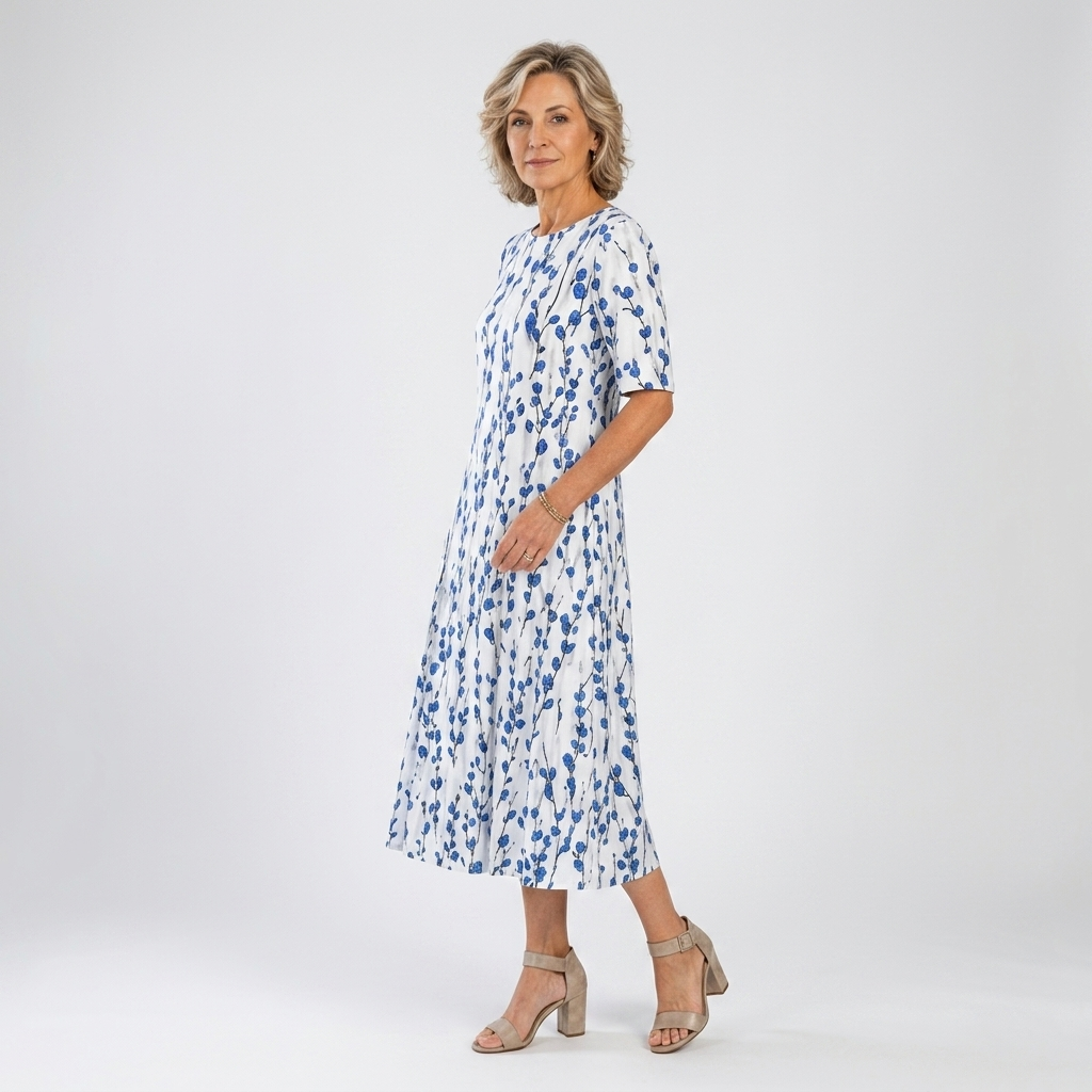 Printed Midi Dress Natural Elegance