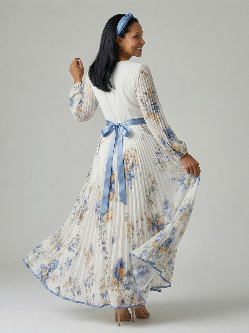 Pleated Wrap Midi Dress
