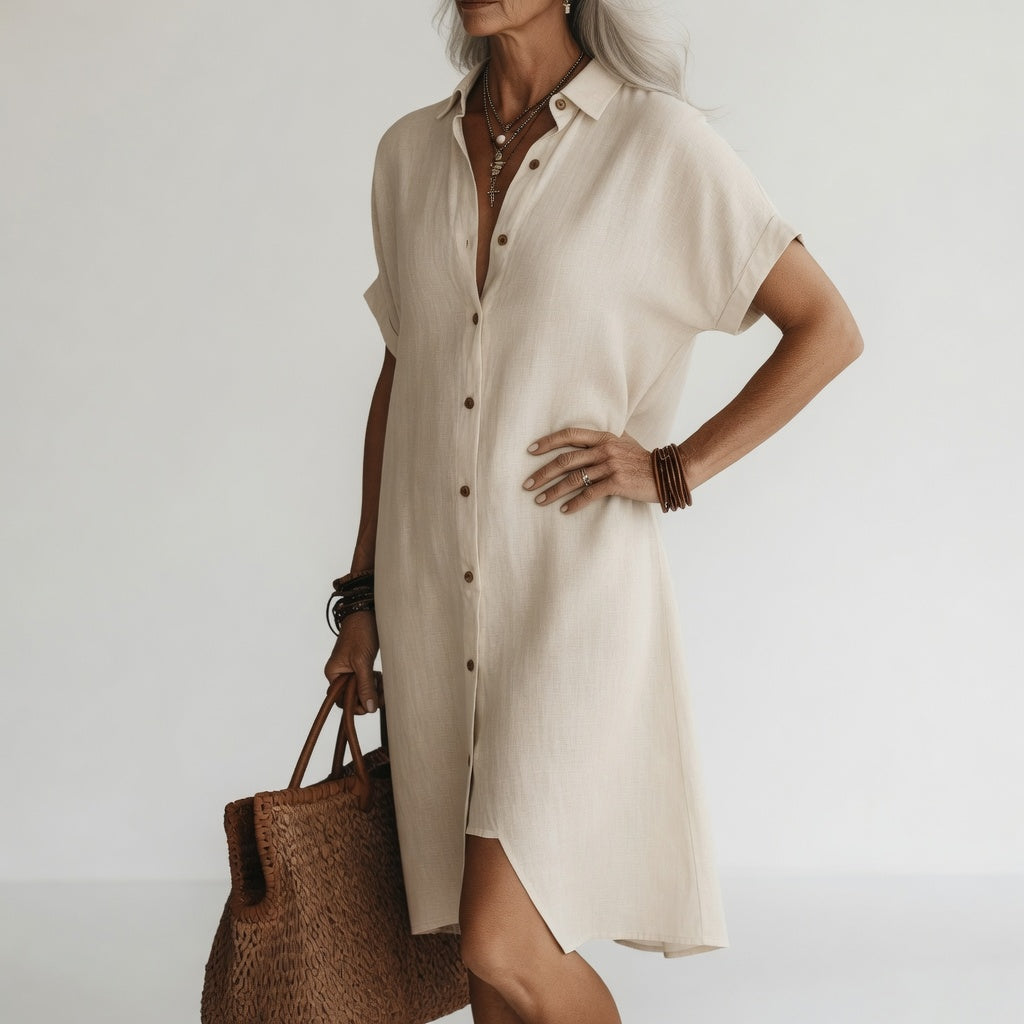 Breathable Midi Shirt Dress Parisian Elegance