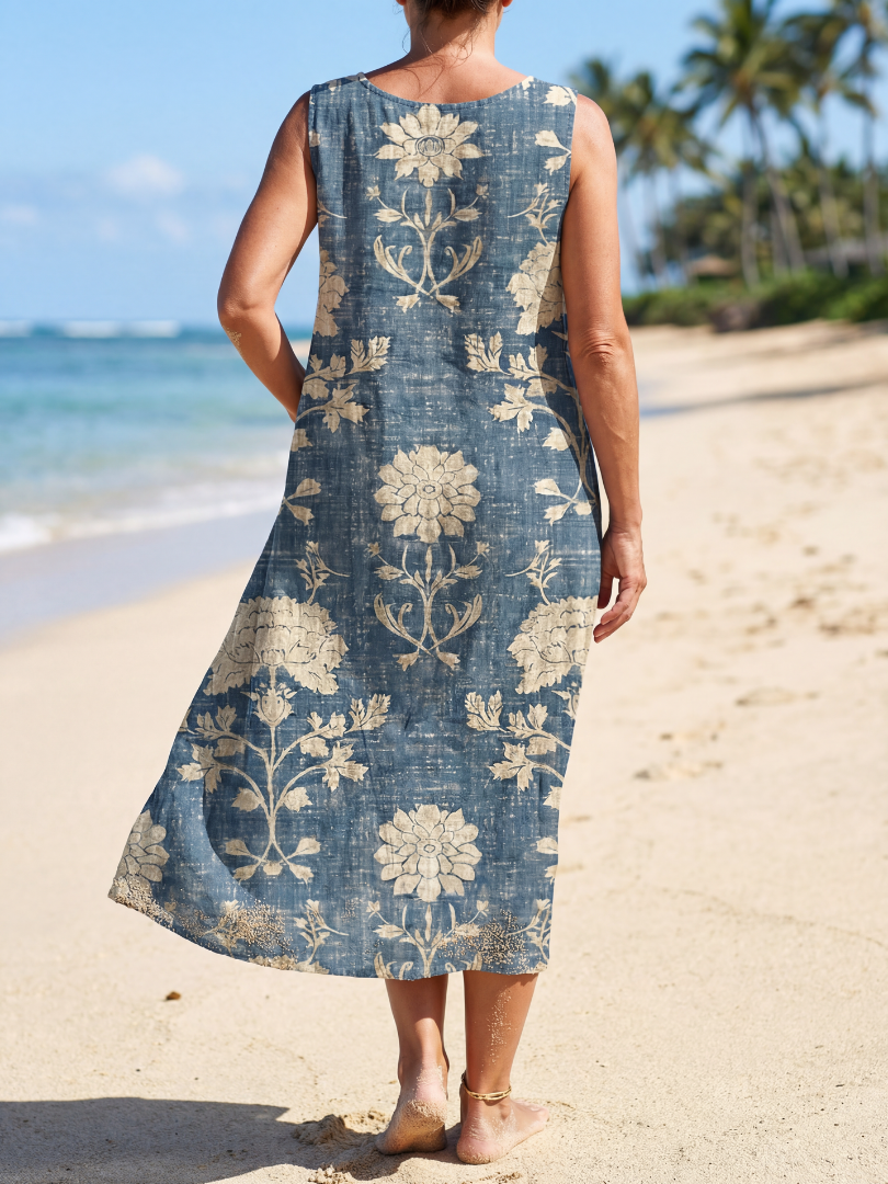 Casual Floral Midi Dress - Blue