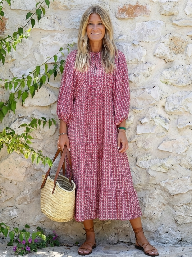 Long Sleeve Midi Dress with Geometric Print