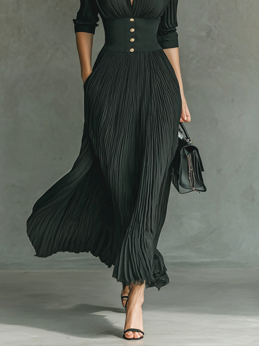 Elegant Pleated Dress with Structured Waist