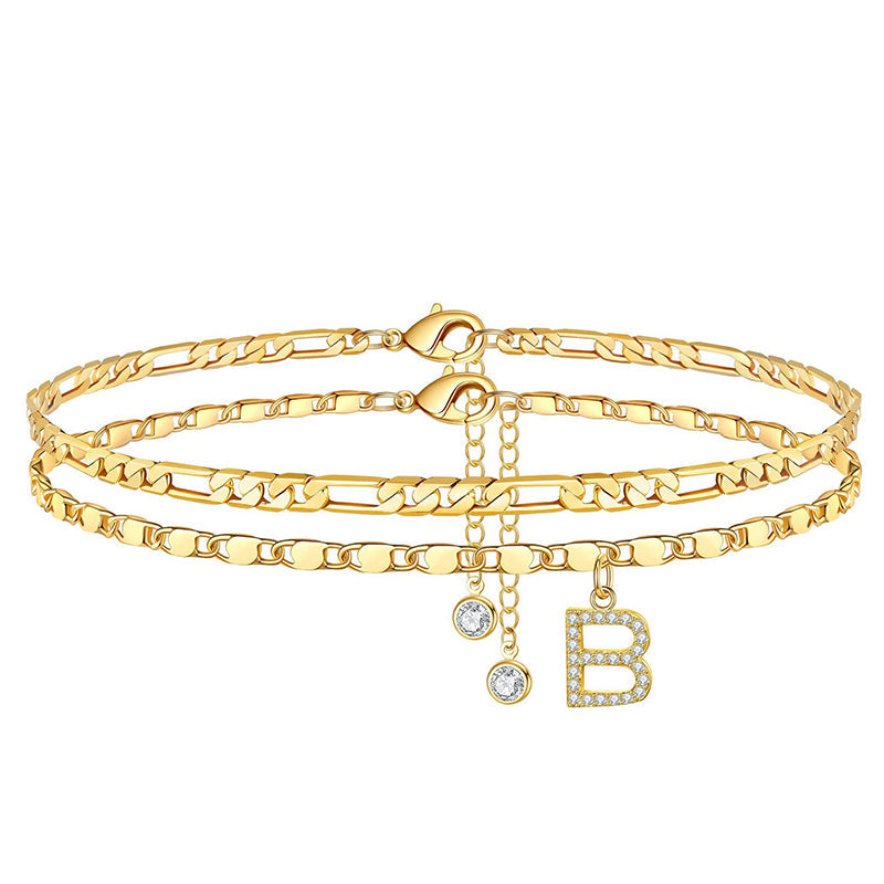 Gold Rhinestone Initial Anklet Personalized Elegance