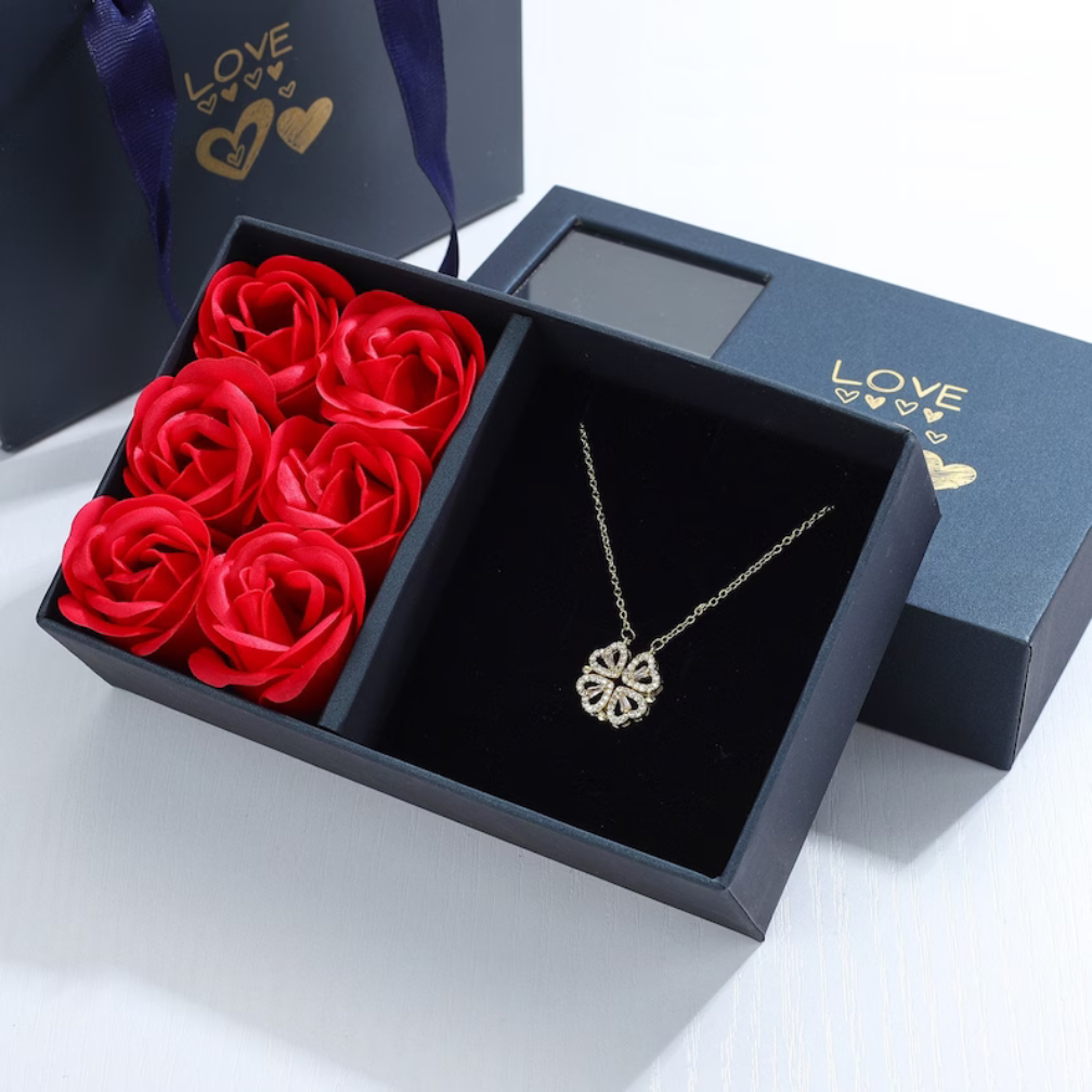 Clover Pendant Crystal Necklace with Gift Box