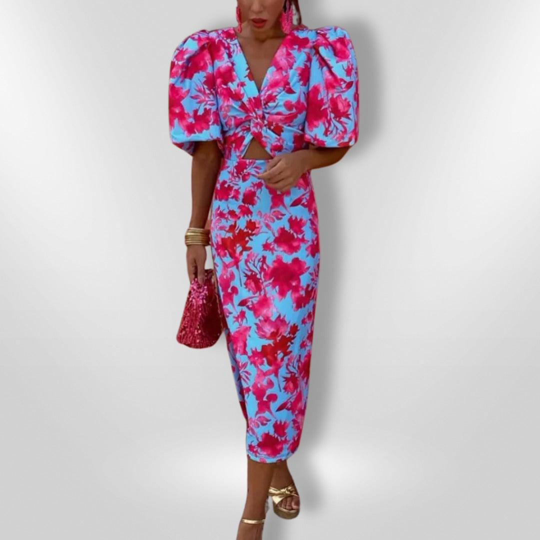 Midi Dress with Puff Sleeves
