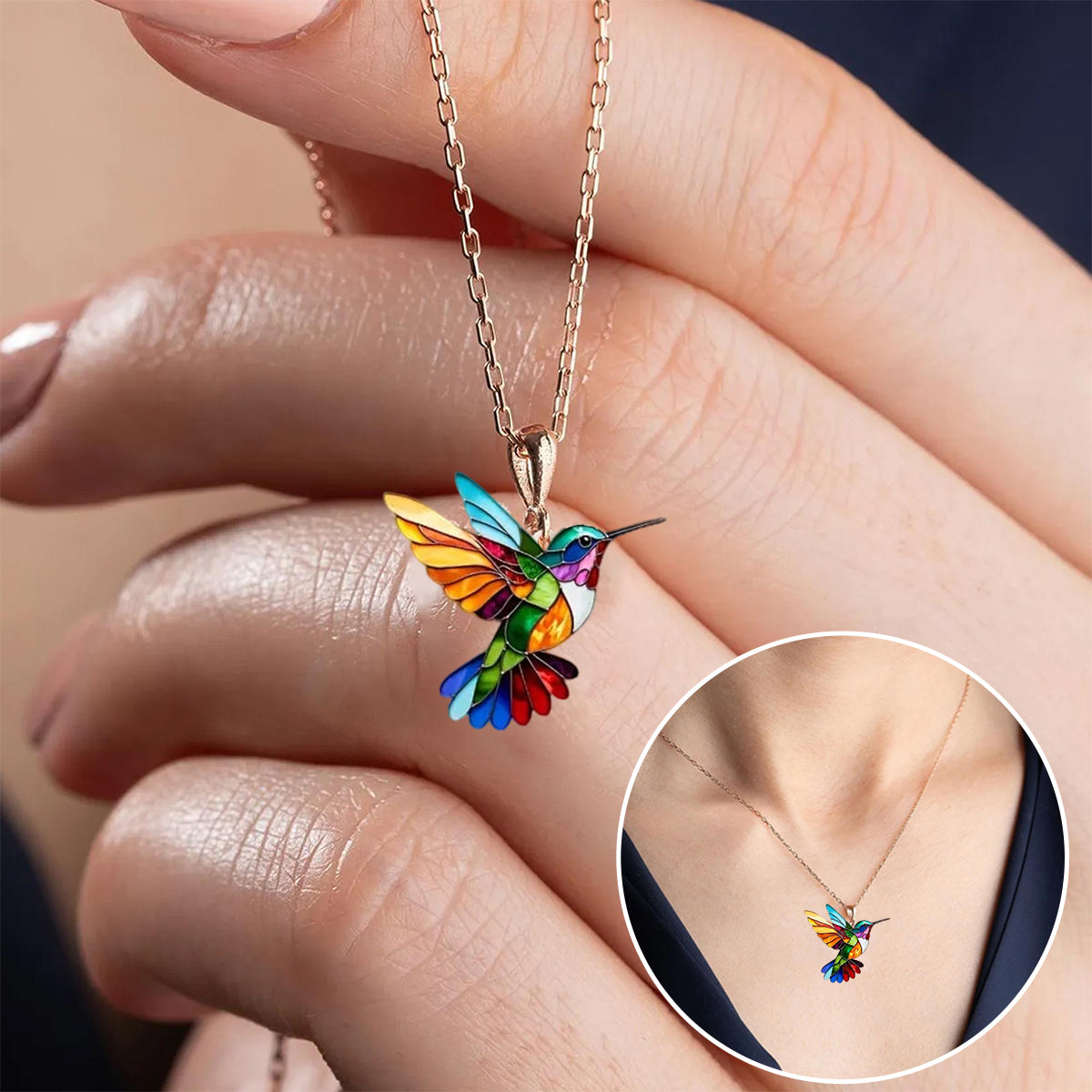 Vibrant Color Hummingbird Necklace Natural Charm