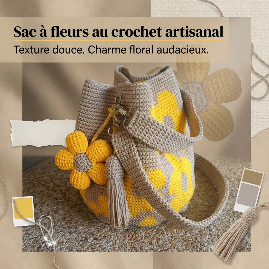 Bohemian Crochet Bag with Handmade Pompom Natural Charm