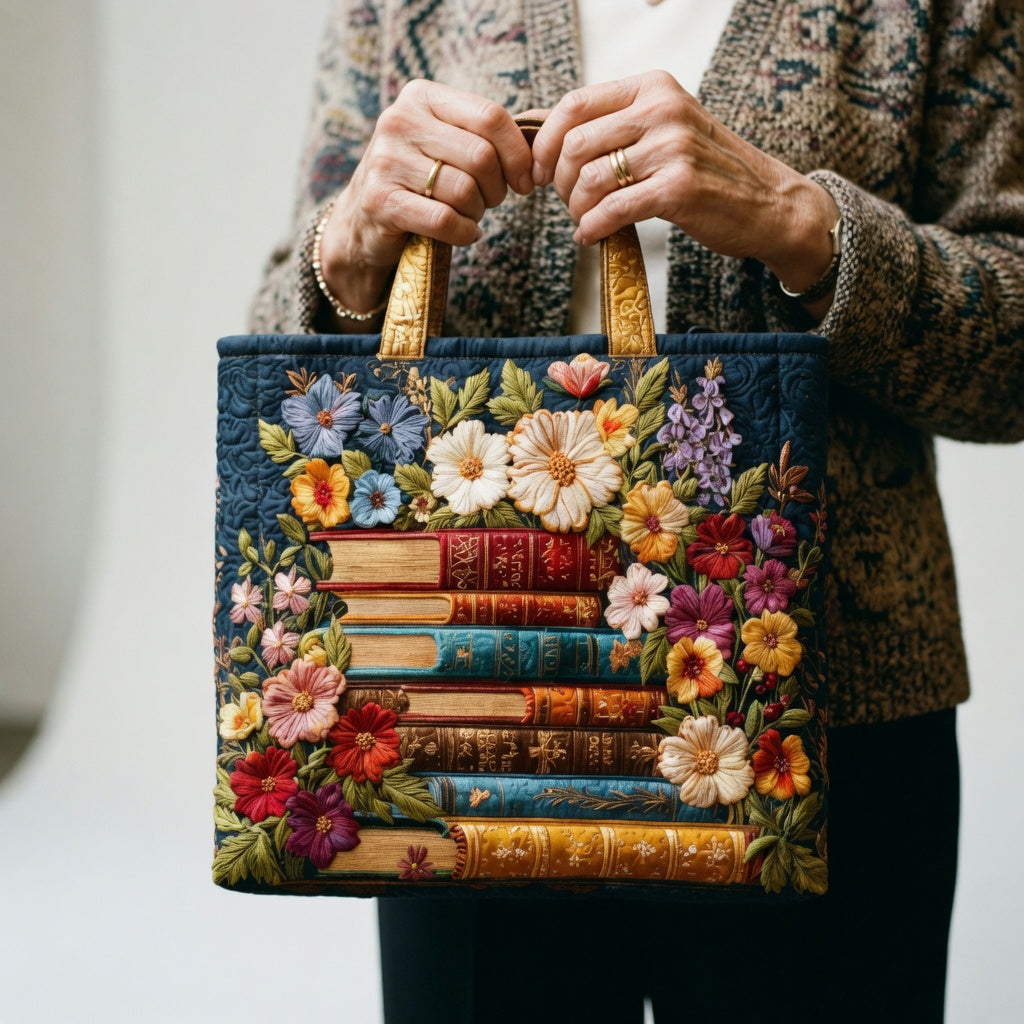 Artisan Tote Bag Floral Print and Books